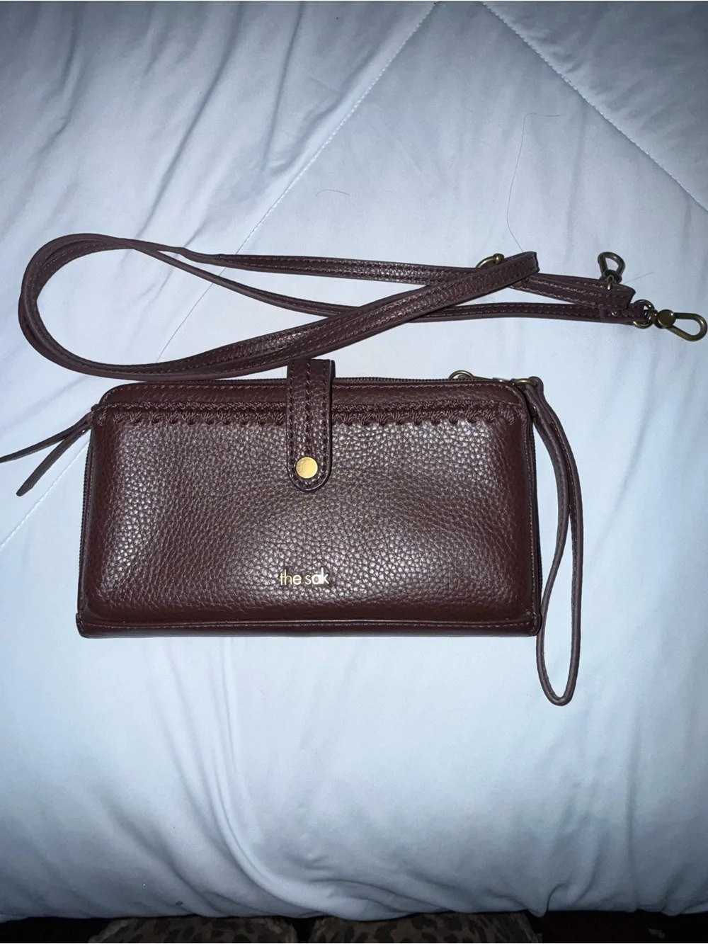 The Sak Brown Pebbled Leather Crossbody Wallet with Strap